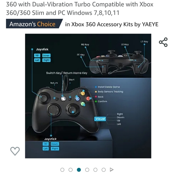 Wired controller for XBox360, game controler for 360 with dual vibration, turbo - Picture 3 of 3